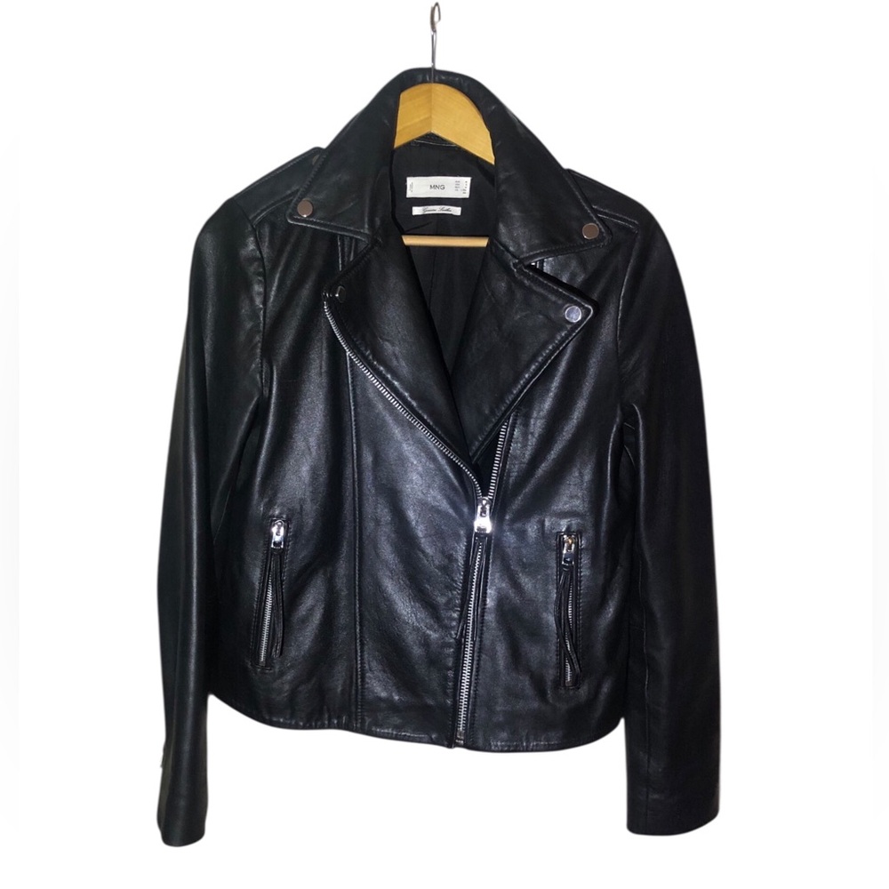 Mango Black Butter SoftbLeather Zip Moto Jacket